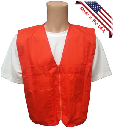 Orange Plain Safety Vests with Pockets Front