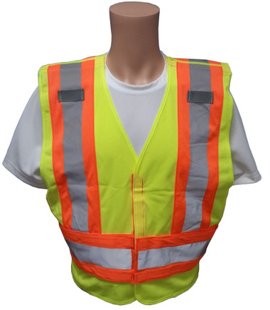 ANSI 207-2006 Public Service Safety Vests ~ Lime with Orange/Silver Stripes ~ Front View