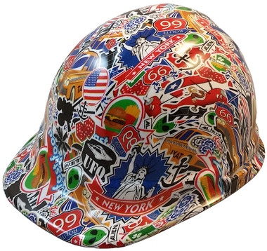 Route 66 Sticker Bomb Hydro Dipped Hard Hats, Cap Style ~ Oblique View