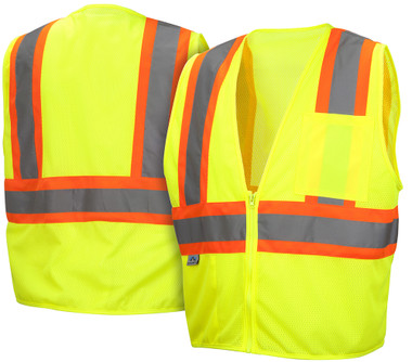 Pyramex Class 2 Self Extinguishing Hi-Vis Mesh Lime Safety Vests w/ Contrasting Stripes