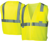 Pyramex Class 2 Hi-Vis Mesh Lime Safety Vests w/ Silver Stripes