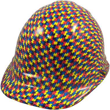 Autism Puzzle Hydro Dipped Hard Hats Cap Style Design - Oblique View