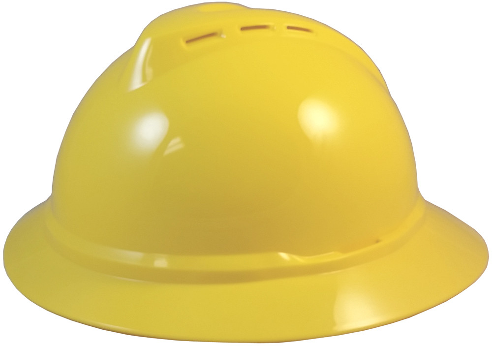 MSA Advance Full Brim Vented Hard Hats with Ratchet Suspensions Yellow