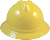 MSA Advance Full Brim Vented Hard hat with 6 point Ratchet Suspension Yellow - Front View