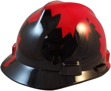 MSA V-Gard BLACK Shell Canadian Flag Hard Hats - Oblique View