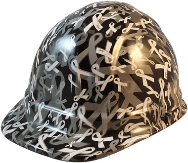 Cancer Awareness White Cap Style Hydro Dipped Hard Hats - Oblique View