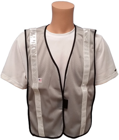 Light Gray Soft Mesh Plain Safety Vest with Silver Stripes