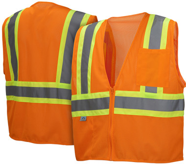 Pyramex Class 2 Self Extinguishing Hi-Vis Mesh Orange Safety Vests w/ Contrasting Stripes