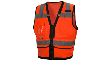 Pyramex Class 2 Hi-Vis Orange Safety Vests with Black Trim and 8 Pockets (RVZ2820) Front View