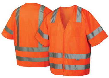 Pyramex Class 3 Hi-Vis Mesh Orange Safety Vests w/ Silver Stripes