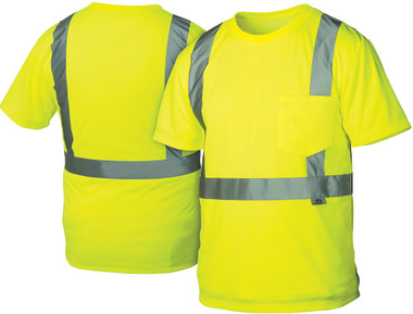 Pyramex Class 2 Hi-Vis Lime T-Shirts, 1 Pocket w/ Silver Stripes