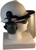MSA V-Gard Cap Style hard hat with Clear Faceshield, Hard Hat Attachment, and Earmuff - White Side