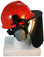MSA V-Gard Cap Style hard hat with Clear Face shield, Hard Hat Attachment, and Earmuff - Orange Front View Faceshield Down