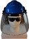 MSA V-Gard Cap Style hard hat with Clear Faceshield, Hard Hat Attachment, and Earmuff - Front View Earmuffs Down