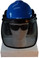 MSA V-Gard Cap Style hard hat with MSA V-Gard Cap Style hard hat with Pyramex Smoke Mesh Faceshield - Blue - Front View Earmuffs Down