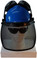 MSA V-Gard Cap Style hard hat with MSA V-Gard Cap Style hard hat with Pyramex Smoke Mesh Faceshield - Blue - Front View Earmuffs Up