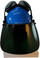 MSA V-Gard Cap Style hard hat with Dark Green Faceshield, Hard Hat Attachment, and Earmuff - Blue - Front View Earmuffs Up