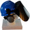 MSA V-Gard Cap Style hard hat with Dark Green Faceshield, Hard Hat Attachment, and Earmuff - Blue - Partway Up Position