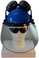 MSA V-Gard Cap Style hard hat with Pyramex Polycarbonate Clear Faceshield with Aluminum Bound Edges - Blue - Front View Earmuffs Up