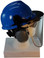 MSA V-Gard Cap Style hard hat with Pyramex Polycarbonate Clear Faceshield with Aluminum Bound Edges - Blue - Down Position