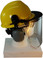 MSA V-Gard Cap Style hard hat with Polycarbonate Clear Faceshield, Hard Hat Attachment, and Earmuff - Yellow  - Down Position