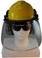 MSA V-Gard Cap Style hard hat with Polycarbonate Clear Faceshield, Hard Hat Attachment, and Earmuff - Yellow  - Front View Earmuffs Down