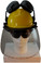 MSA V-Gard Cap Style hard hat with Polycarbonate Clear Faceshield, Hard Hat Attachment, and Earmuff - Yellow  - Left Side - Front View Earmuffs Up