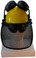MSA V-Gard Cap Style hard hat with Smoke Mesh Faceshield, Hard Hat Attachment, and Earmuff - Yellow  - Front View Earmuffs Up