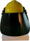 MSA V-Gard Cap Style hard hat with Dark Green Faceshield, Hard Hat Attachment, and Earmuff - Yellow - Front View Earmuffs Down