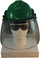 MSA V-Gard Cap Style hard hat with Clear Faceshield, Hard Hat Attachment, and Earmuff - Green - Front View Earmuffs Down