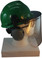 MSA V-Gard Cap Style hard hat with Clear Faceshield, Hard Hat Attachment, and Earmuff - Green - Down Position