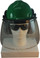 MSA V-Gard Cap Style hard hat with Polycarbonate Clear Faceshield, Hard Hat Attachment, and Earmuff - Green - Front View Earmuffs Down