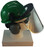 MSA V-Gard Cap Style hard hat with Pyramex Polycarbonate Clear Faceshield with Aluminum Bound Edges - Green - Partway Up Position