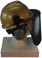 MSA V-Gard Cap Style hard hat with Dark Green Faceshield, Hard Hat Attachment, and Earmuff - Gold - Down Position