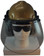 MSA V-Gard Cap Style hard hat with Pyramex Polycarbonate Clear Faceshield with Aluminum Bound Edges - Gold - Front View Earmuffs Down