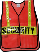 Red Soft Mesh Vests Printed Safety with Lime Stripes - Front View