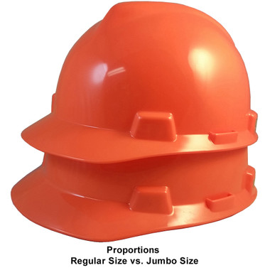 MSA Cap Style Large Jumbo Hard Hats with Fas-Trac Suspensions Hi Viz Orange  - Proportions Regular Size vs Jumbo Size