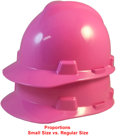 MSA Cap Style Small Hard Hats with Fas-Trac Suspensions Hot Pink - Proportions Regular Size vs Small Size