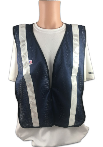 Soft Mesh Navy Blue Vests with Silver Stripes - Front View