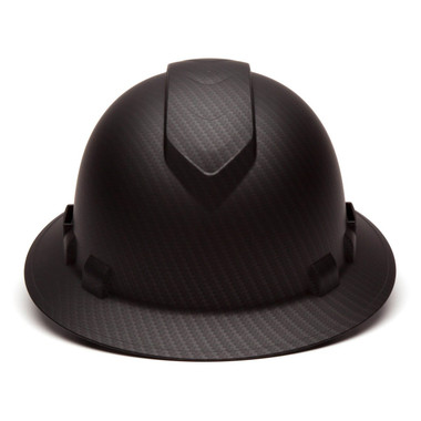 Pyramex 6 Point Full Brim Black Ridgeline Style Hard Hat with RATCHET Suspension Graphite pattern Oblique View
