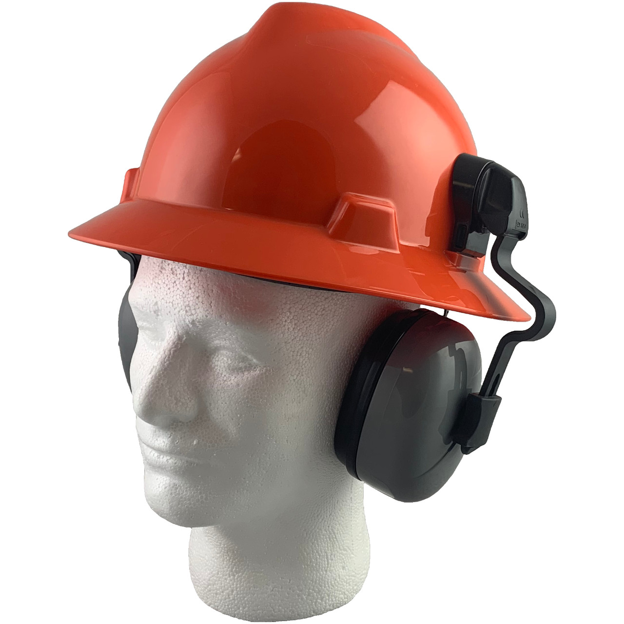 MSA Full Brim Orange Hard Hat with Earmuff Attachment Buy Online at T
