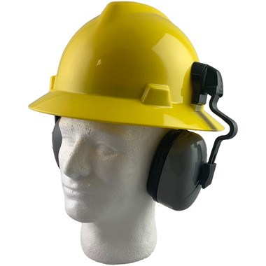 MSA Full Brim V-Guard Hard Hat with Earmuff Attachment - Yellow