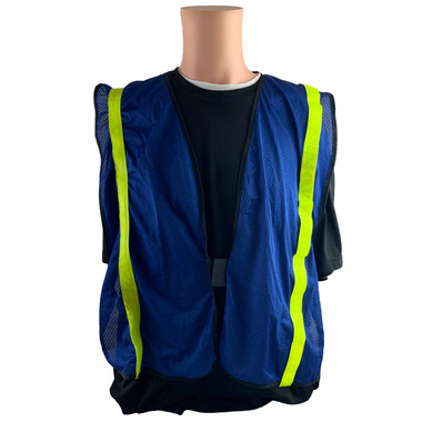 Soft Mesh Royal Blue Vests with Lime Stripes - Front View