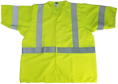 Radians Arc Flame Resistant Lime Sleeved, Class 3 Vests - Silver Stripes ~ Front View