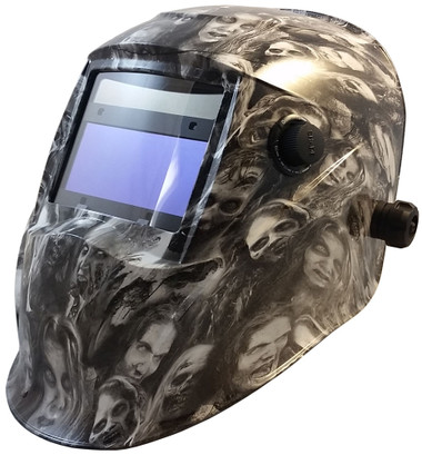 Hydro Dipped Auto Darkening Welding Helmet – Real Zombie White  ~ Oblique View