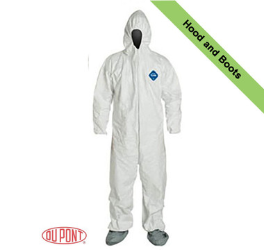 DuPont TYVEK Nonwoven Fiber Coveralls with Hood, Elastic Wrists and Ankles ~  Front View