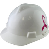 MSA V-Gard Cap Style Breast Cancer Awareness Ribbon Hard Hats with Fas-Trac Suspensions White