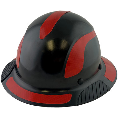 DAX Fiberglass Composite Hard Hat - Full Brim Black with Reflective Red Decal Kit Applied