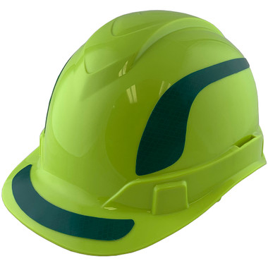 Pyramex Ridgeline Cap Style Hard Hats Lime with Green Reflective Decals Applied