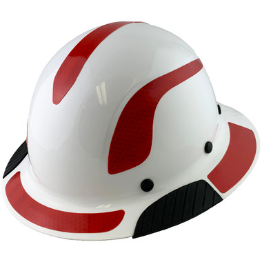 Actual Carbon Fiber Hard Hat - Full Brim White with Reflective Red Decal Kit Applied